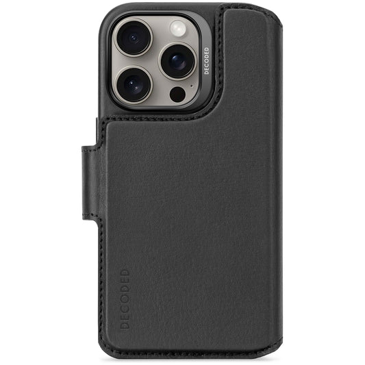 Decoded Lommebokdeksel i skinn med MagSafe til iPhone 16 Pro - Svart