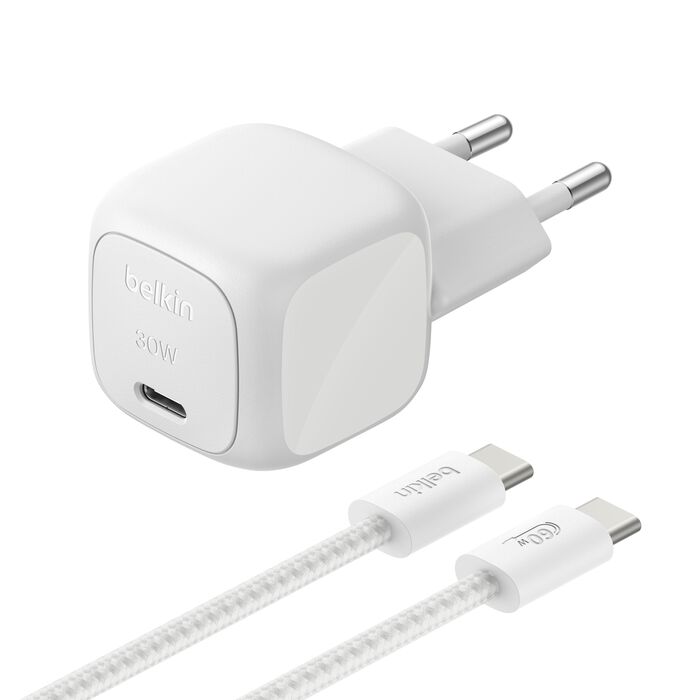 Belkin 30W USB-C PD Vegglader med ladekabel - Sølv